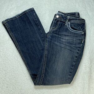 Bongo Jeans Womens Sz 7 Blue Vintage Flare 90's Embroidery Rhinestones 29x31